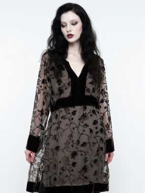 Vintage Sharagano Lillian II France Brown Sheer Velvet Floral Top L Whinsygoth